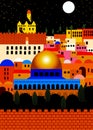 Jerusalem at night. Geometric illustration of the Holy City of Jerusalem.